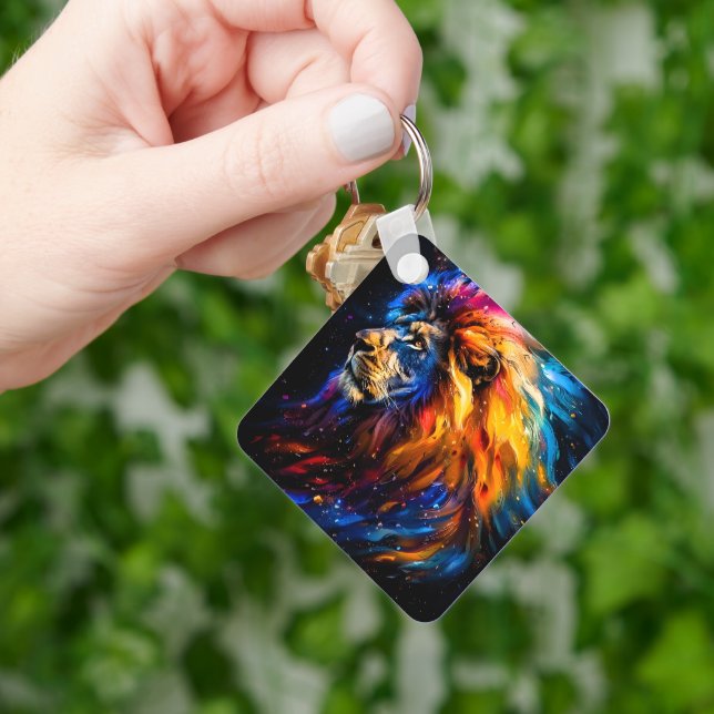 Abstract Cosmic Wildlife Lion Portrait Key Ring (Hand)