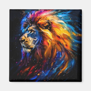 Abstract Cosmic Wildlife Lion Portrait Magnet
