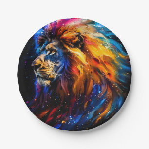 Abstract Cosmic Wildlife Lion Portrait Paper Plate