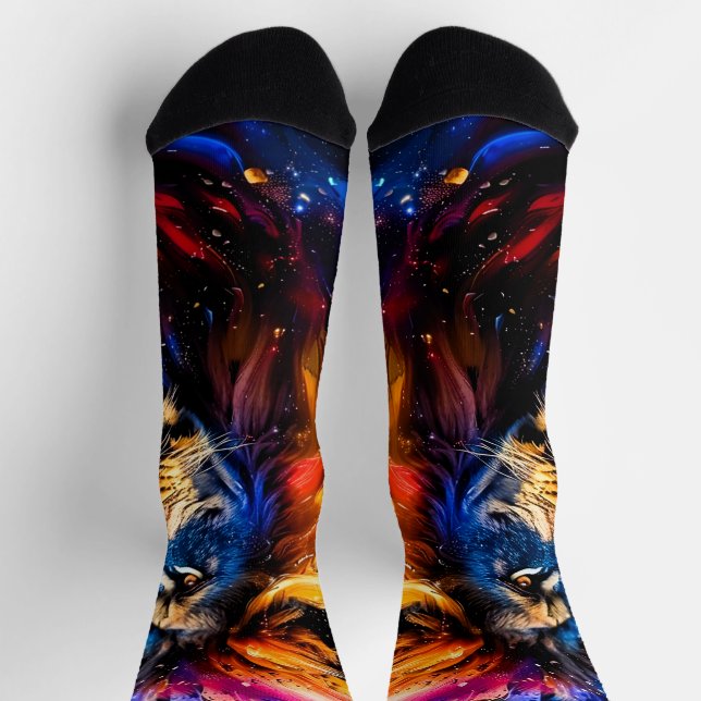 Abstract Cosmic Wildlife Lion Portrait Socks (Top)