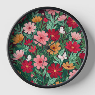 Abstract Cosmos Flowers Butterflies Art Clocks