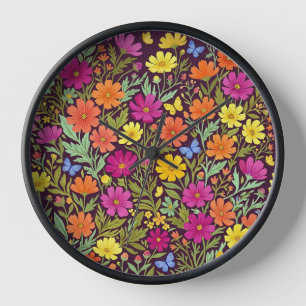 Abstract Cosmos Flowers Butterflies Art Clocks