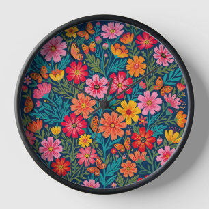 Abstract Cosmos Flowers Butterflies Art Clocks