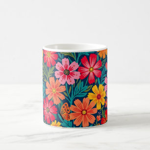Abstract Cosmos Flowers Butterflies Coffee Mug