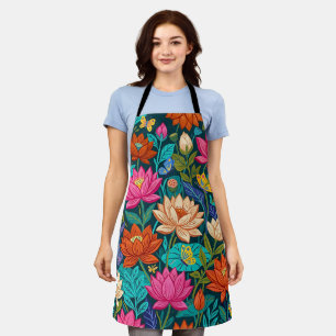 Abstract Cottagecore Lotus Butterflies Apron