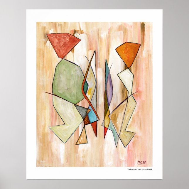 Abstract Couple Neutral Beige Wall Art Orange (Front)