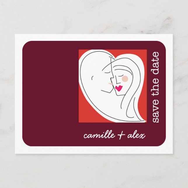 Abstract Couple, Save the Date Announcement Postcard (Front)