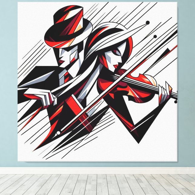 Abstract Couple with Violin Canvas Print (Insitu(Wood Floor))