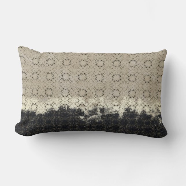 Abstract Cream, Grey, Bronze Vintage Pattern Lumbar Cushion (Front)