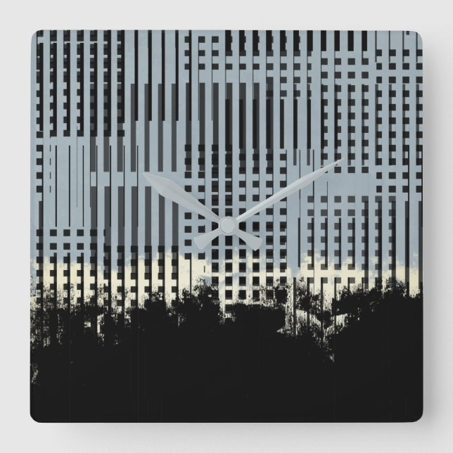 Abstract Cream, Teal, & Black Stripe Pattern Square Wall Clock (Front)