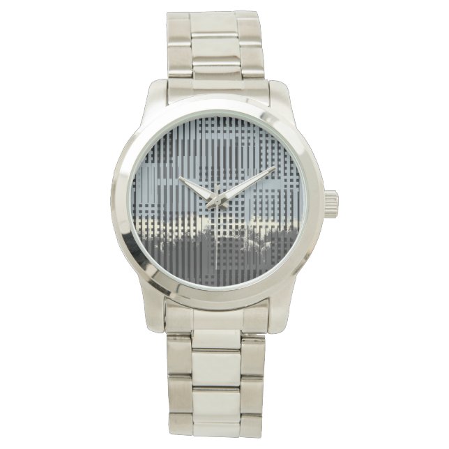 Abstract Cream, Teal, & Black Stripe Pattern Watch (Front)