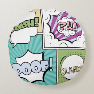 Abstract creative concept comic pop art style blan round cushion