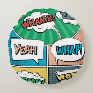 Abstract creative concept comic pop art style blan round cushion
