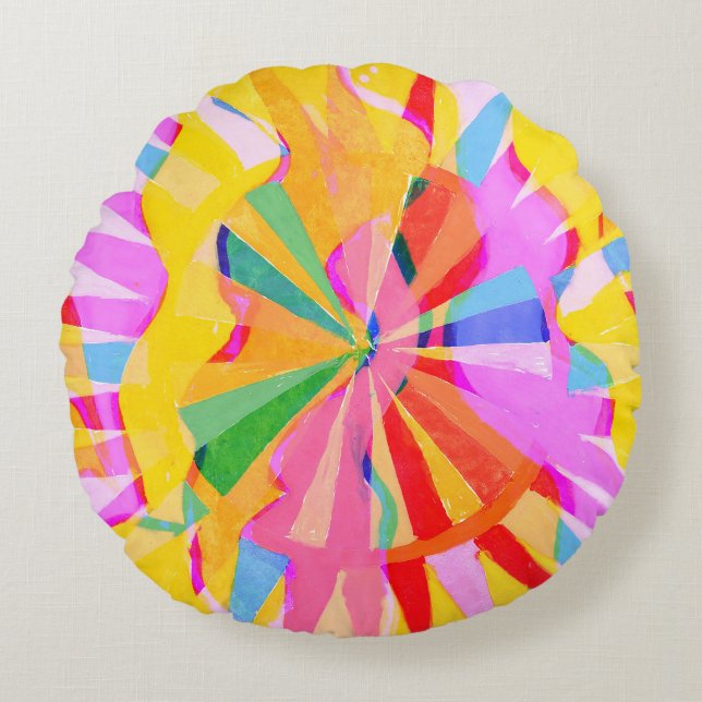 Abstract creative drawing, colourful background. round cushion (Front)