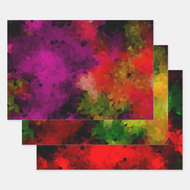 Abstract, creative, mosaic, crystals, green, yello wrapping paper sheet (Set)