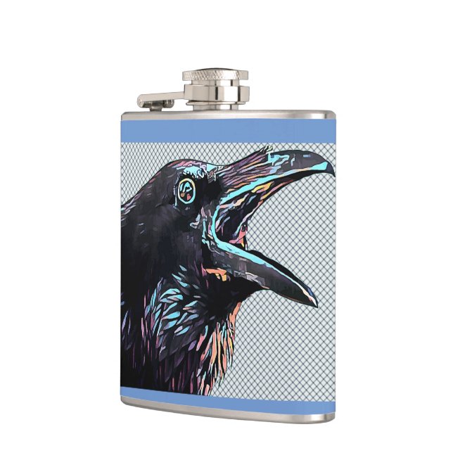 Abstract Crow Bird Original Digital Art Hip Flask (Left)