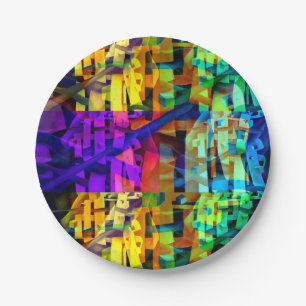 Abstract cubes purple paper plate