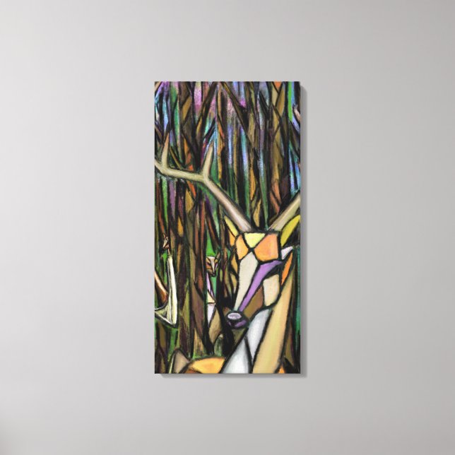 Abstract Cubism Style Painting Canvas Print - Deer (Front)