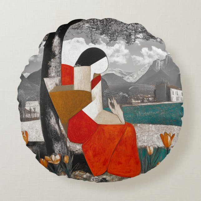 Abstract Cubist Art Round Cushion  (Front)