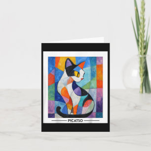 Abstract Cubist Cat Art Design -- Bold Colourful P Card