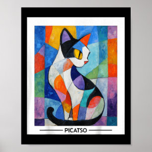 Abstract Cubist Cat Art Design -- Bold Colourful P Poster
