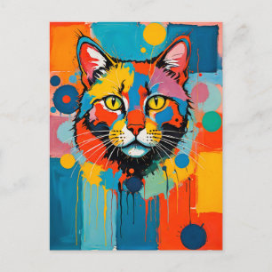Abstract Cubist Cat Art Postcard