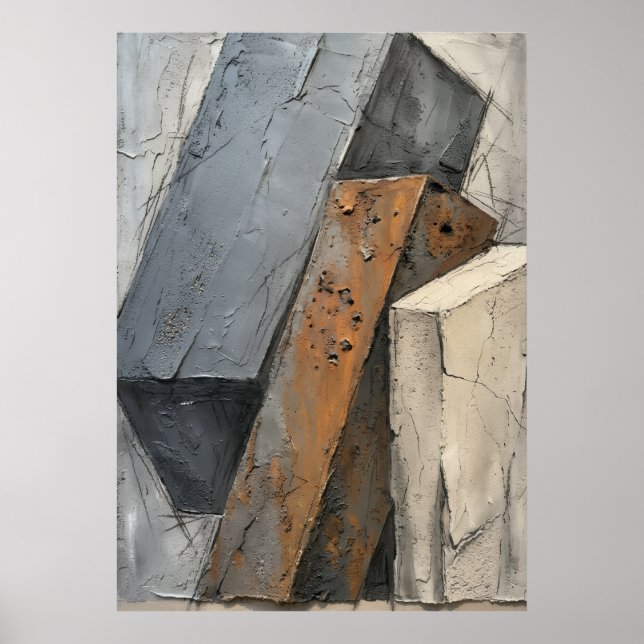 Abstract Cubist Concrete Stone Rust Geometric Scul Poster (Front)