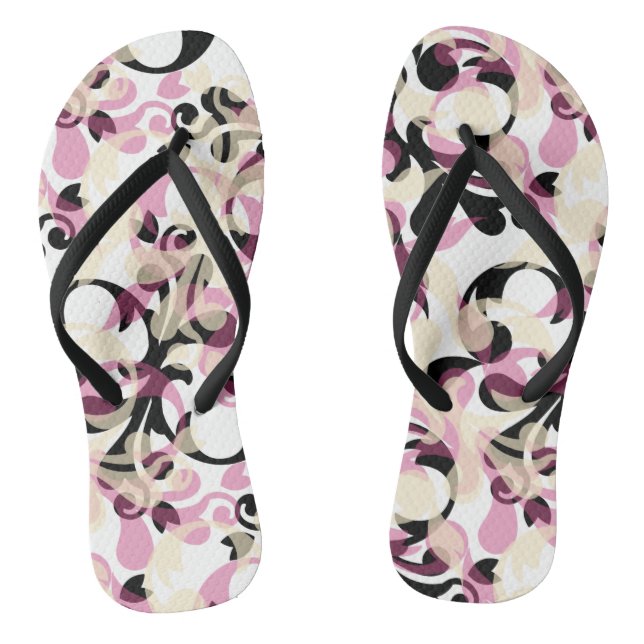 Abstract Curly Black Pink Waves Jandals (Footbed)