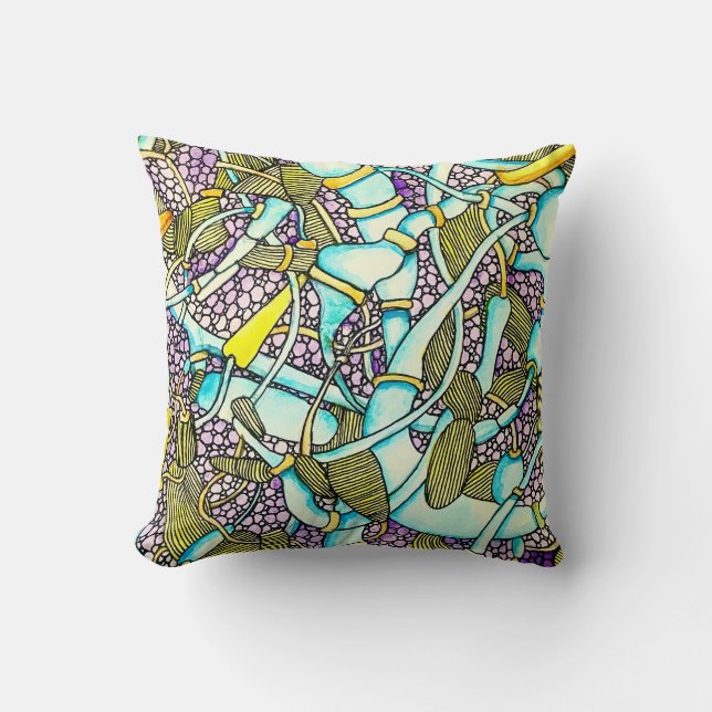 Abstract Curved Tubes Pipes Wires Drawing Cushion (Front)