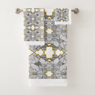 Abstract Curves and Circles Silver and Gold Bath Towel Set
