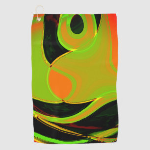 Abstract curves in lime green with orange bath golf towel