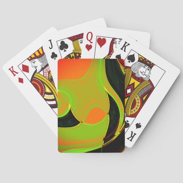 Abstract curves in lime green with orange bath     playing cards (Back)