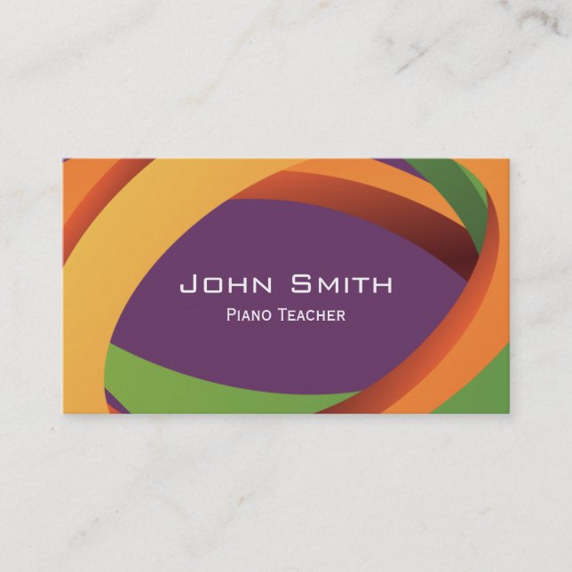 Abstract Curves Piano Teacher Business Card (Front)