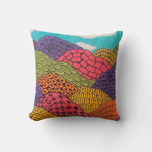 Abstract Curvy Bendy Color Pencil Landscape  Cushion (Front)