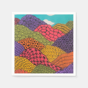 Abstract Curvy Bendy Color Pencil Landscape Napkin