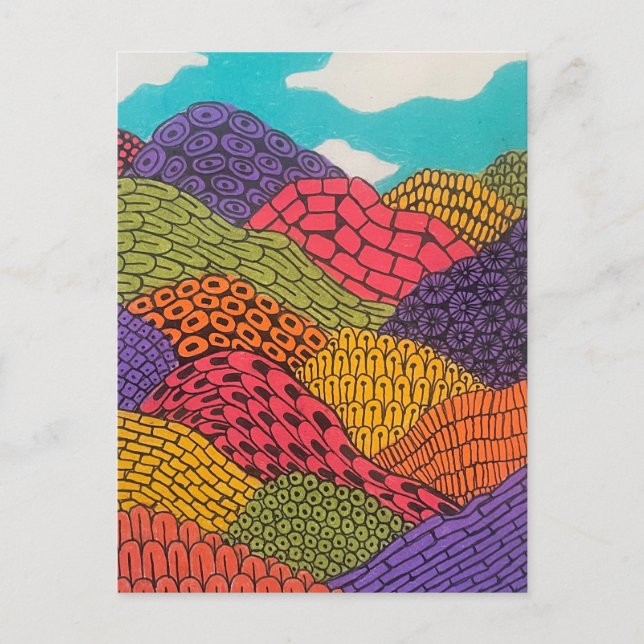 Abstract Curvy Bendy Color Pencil Landscape  Postcard (Front)