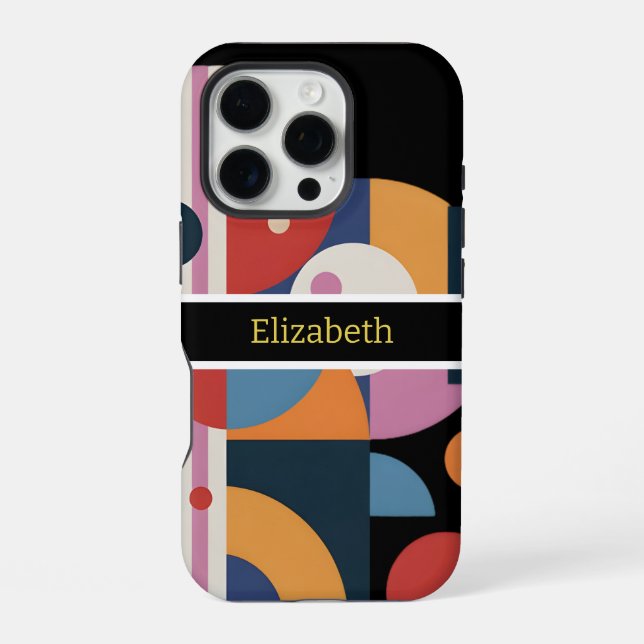 Abstract Custom Name Modern Geometric Marble iPhone Case (Back)