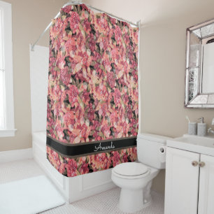 Abstract cute beautiful pink flowers floral design shower curtain