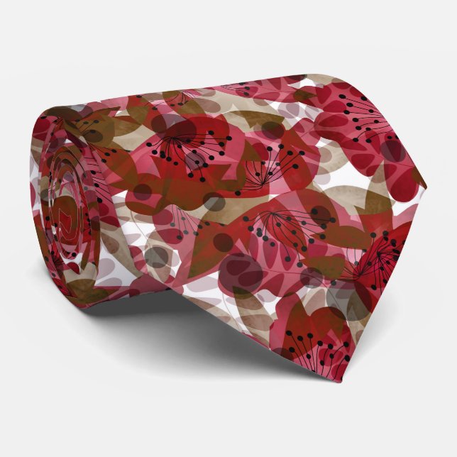 Abstract cute beautiful red flowers floral design tie (Rolled)