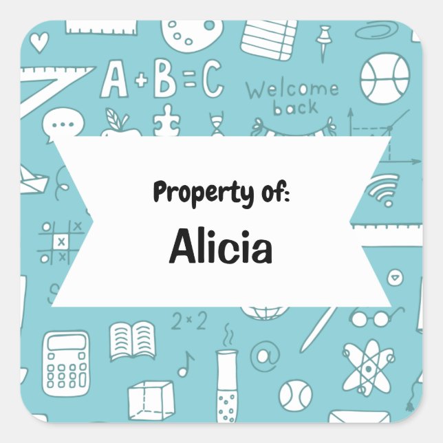 Abstract Cute School Study Pattern personalised  Square Sticker (Front)