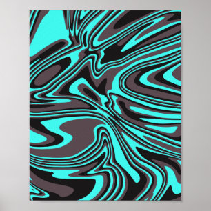 Abstract Cyan and Black Waves Poster