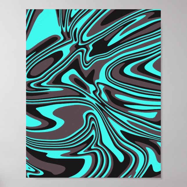 Abstract Cyan and Black Waves Poster (Front)
