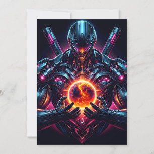 Abstract Cyber Cosmic Guardian Futuristic Robot Announcement