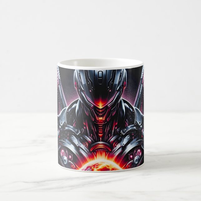 Abstract Cyber Cosmic Guardian Futuristic Robot Coffee Mug (Center)
