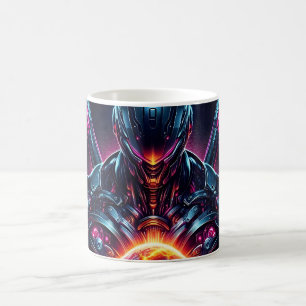 Abstract Cyber Cosmic Guardian Futuristic Robot Coffee Mug