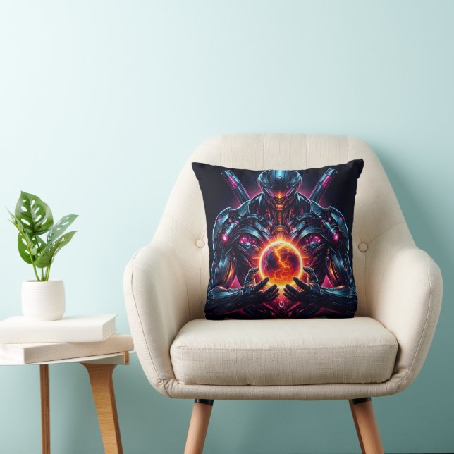 Abstract Cyber Cosmic Guardian Futuristic Robot Cushion (Chair)