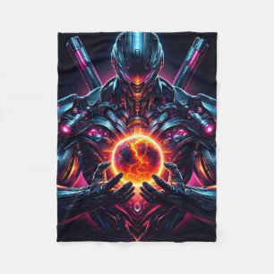 Abstract Cyber Cosmic Guardian Futuristic Robot Fleece Blanket