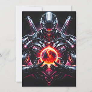 Abstract Cyber Cosmic Guardian Futuristic Robot Holiday Card