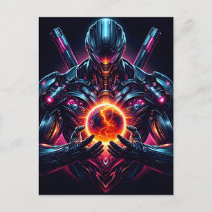 Abstract Cyber Cosmic Guardian Futuristic Robot Holiday Postcard