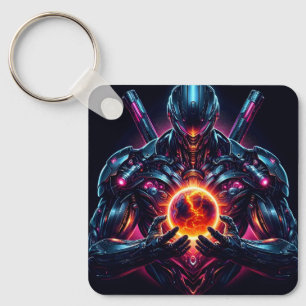 Abstract Cyber Cosmic Guardian Futuristic Robot Key Ring